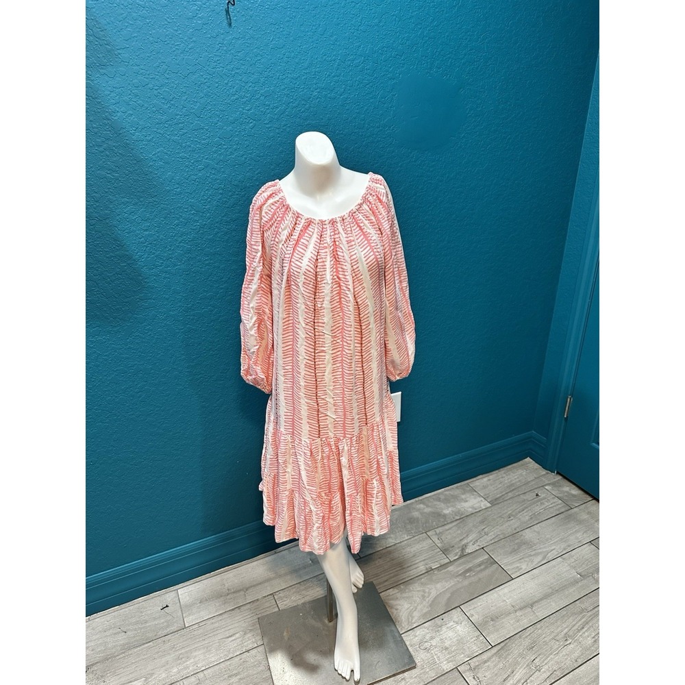 Skemo Pink/White Striped Beaded Tiered Dress‎ XS